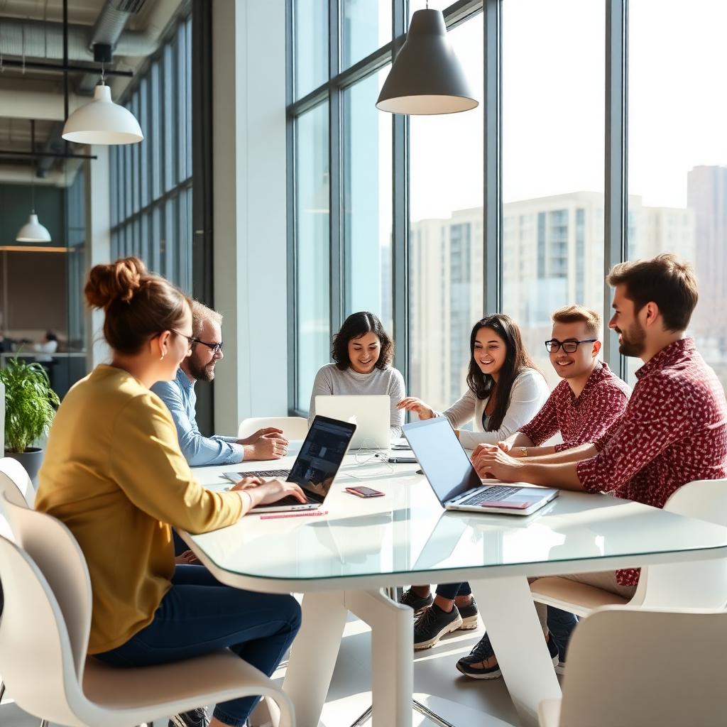 Hashtag Ad team working together in a modern Sioux Falls office